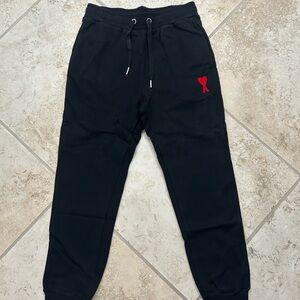 Ami Alexandre Mattiussi Black Joggers with Red Heart Logo